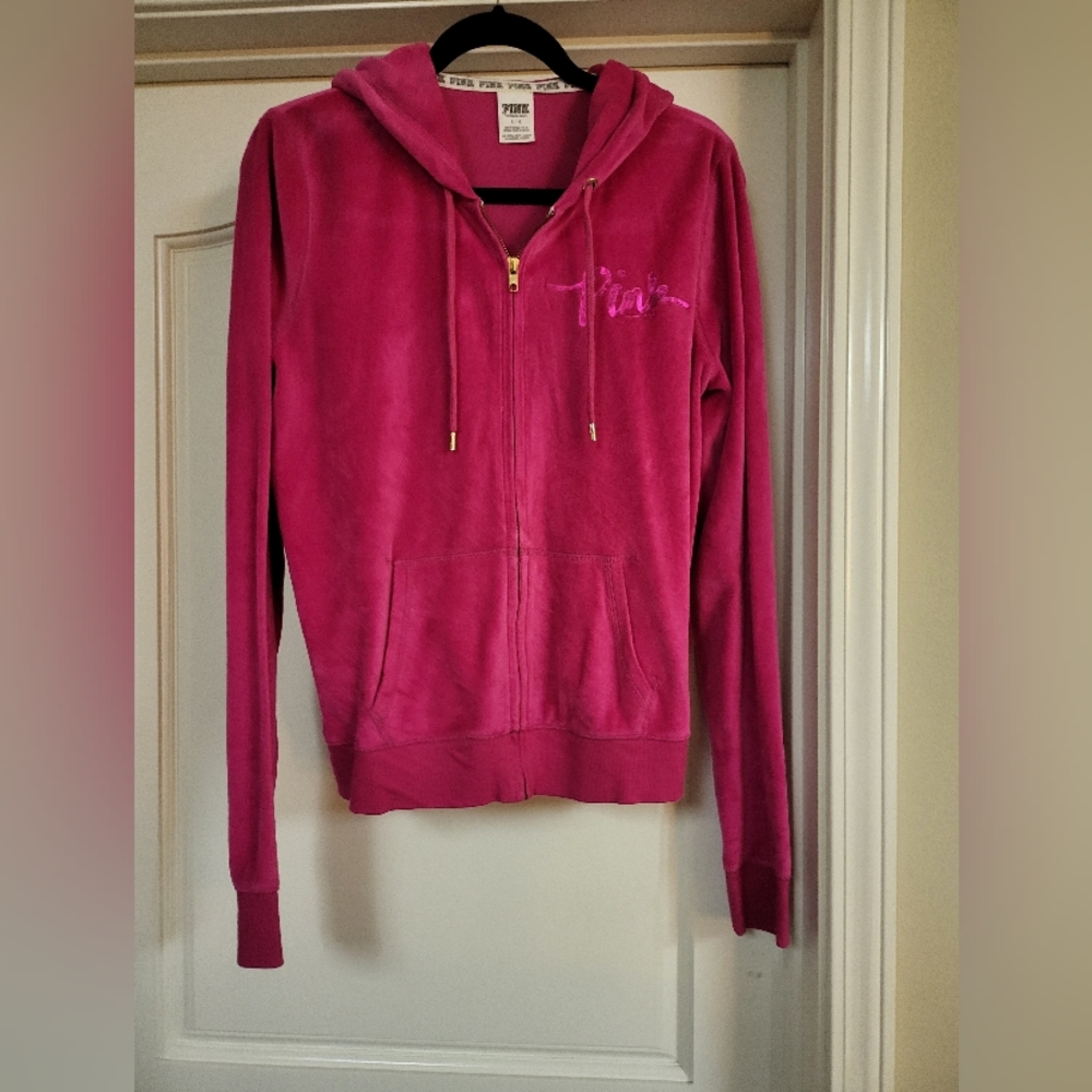 PINK Victoria's Secret Pink Hoodie with Full-Length Zipper Size Large Like NEW